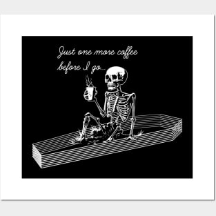 skeleton drinking coffee in the coffin Posters and Art